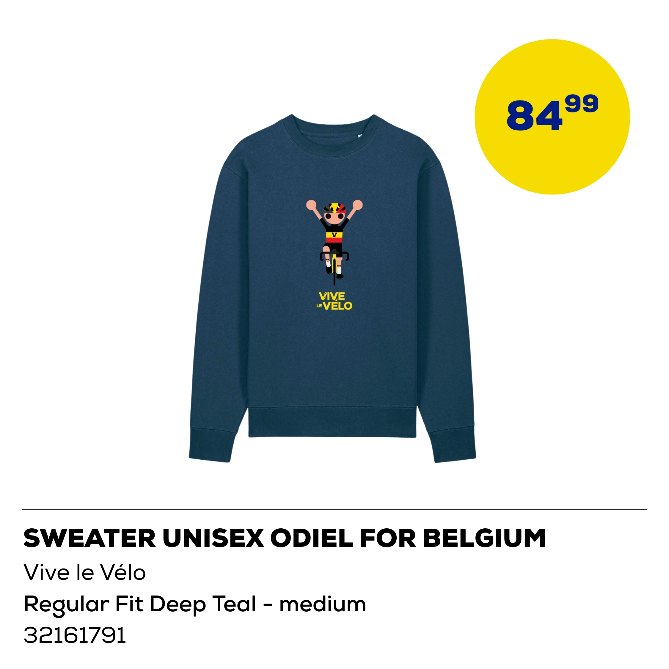 Vive le Vélo Sweater Unisex Odiel For Belgium Regular Fit Deep Teal - medium